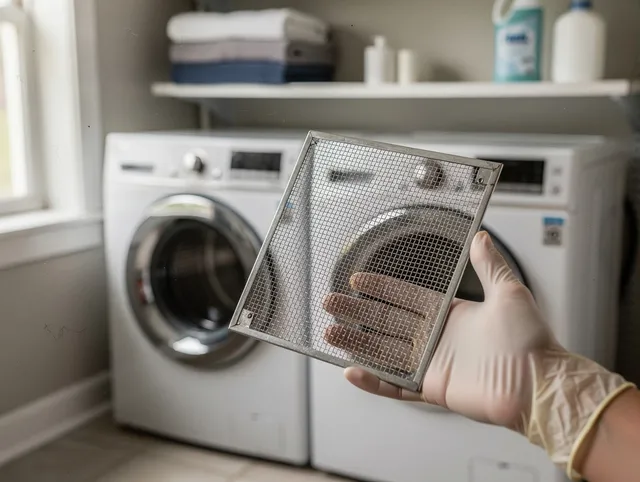 Woodcrest Dryer Vent Cleaning specialist performing detailed lint trap cleaning service in Woodcrest