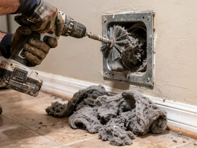 Certified Woodcrest Dryer Vent Cleaning technician performing dryer vent cleaning in Woodcrest