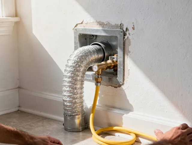 Woodcrest Dryer Vent Cleaning certified technician performing specialized gas dryer vent cleaning in Woodcrest